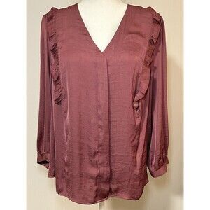 SIMPLY VERA VERA WANG NWT Mauve Ruffle V-neck Blouse Size L